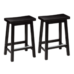 Amazon Basics Solid Wood Saddle-Seat Counter-Height Kitchen Island BarStool, 24-Inch Height, Black - Set of 2