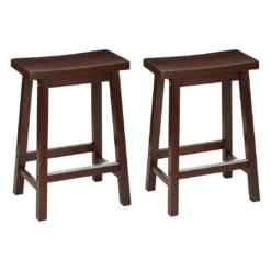 Amazon Basics Solid Wood Saddle-Seat Kitchen Counter-Height Stool, 24-Inch Height, Walnut Finish - Set of 2