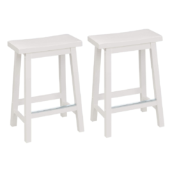 Amazon Basics Solid Wood Saddle-Seat Counter Height Kitchen Island Barstool, 24-Inch Height, White - Set of 2