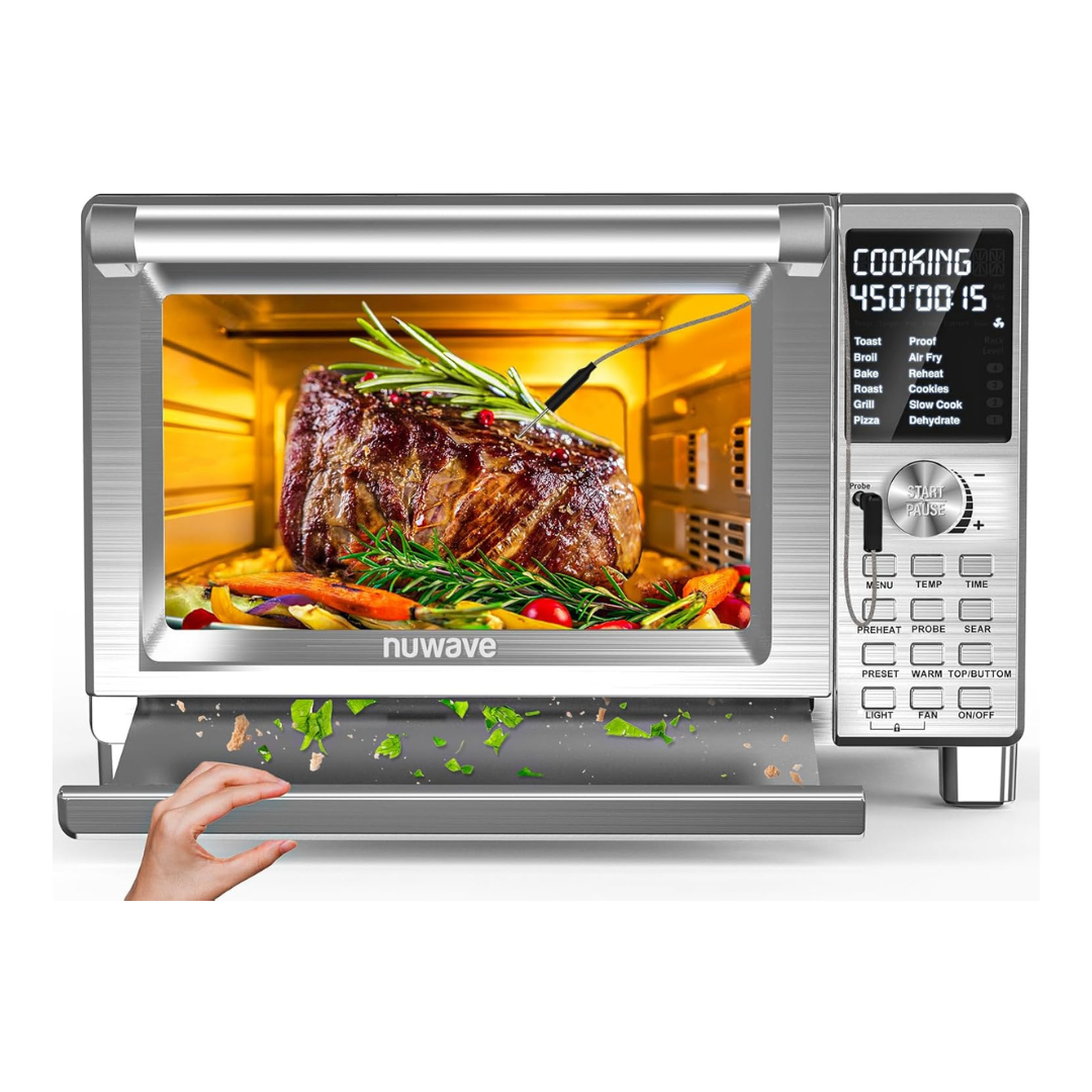 Nuwave Bravo XL Pro Air Fryer Toaster Oven, Improved 100% Super Convection, Quicker & Crispier Results, Stainless Steel
