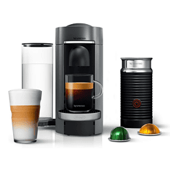 Nespresso Vertuo Plus Deluxe Coffee and Espresso Maker by De'Longhi, Titan with Aeroccino Milk Frother, 110 Volts