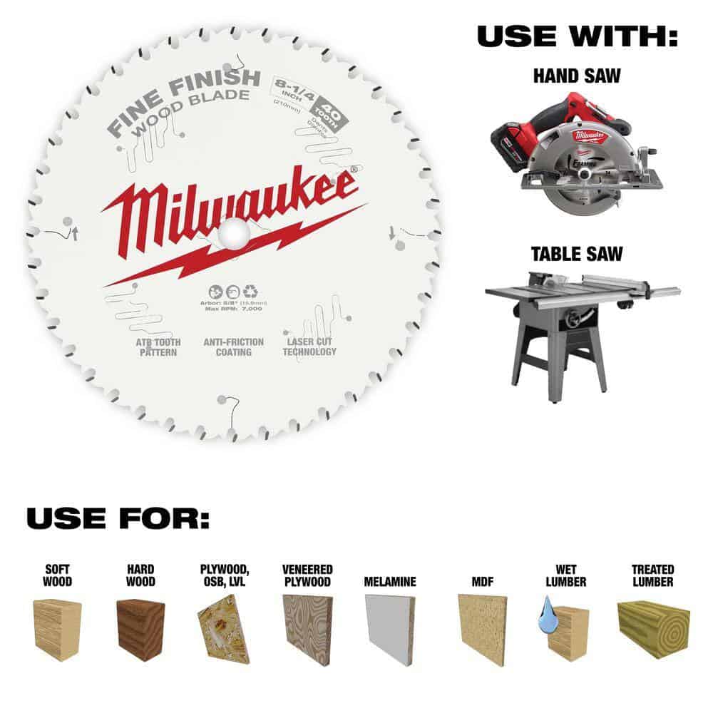 Milwaukee 8-1/4 in. x 40-Tooth Fine Finish Circular Saw Blade (2-Pack)