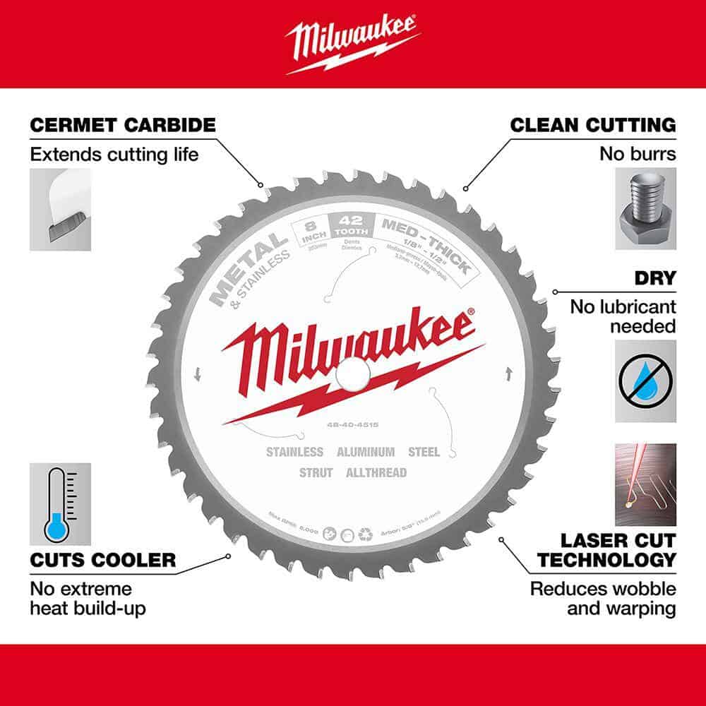 Milwaukee 8 in. x 42 Carbide Teeth Metal & Stainless Cutting Circular Saw Blade