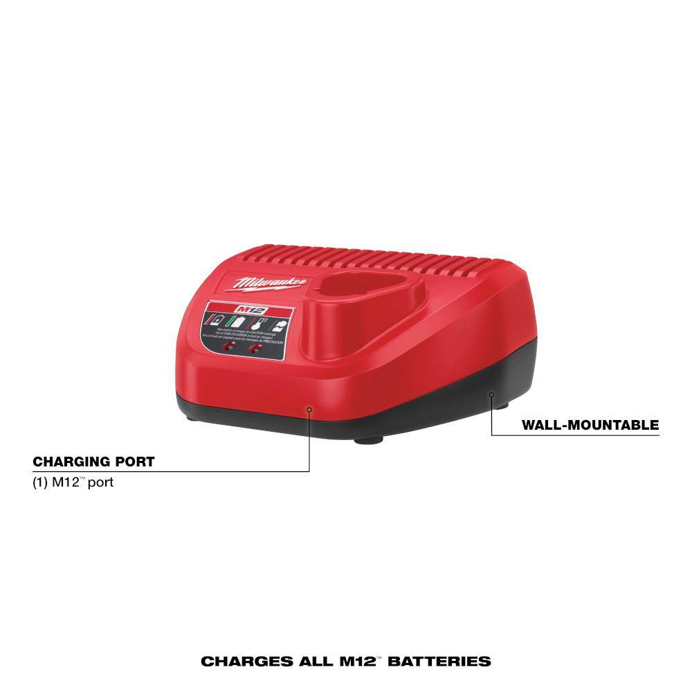 Milwaukee M12 12-Volt Lithium-Ion Compact Battery Pack 2.0Ah and Charger Starter Kit