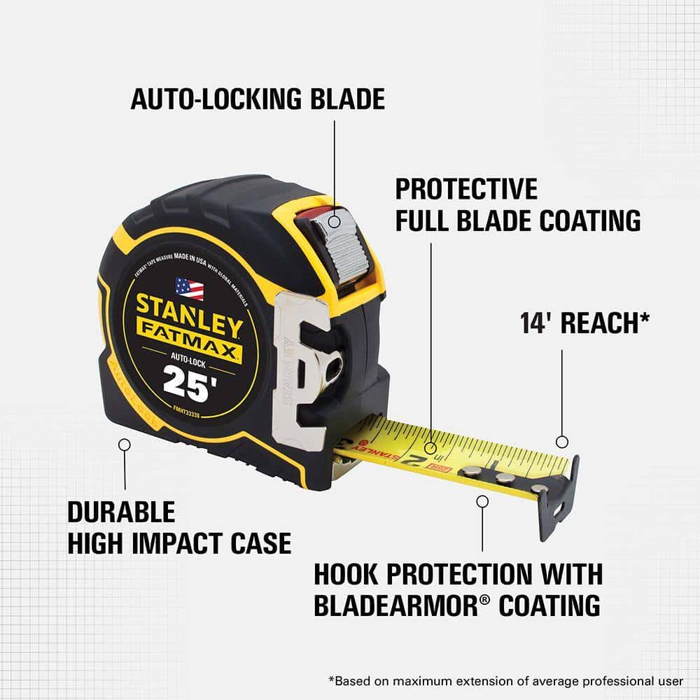 Stanley 31 in. 2-Way Adjustable Plastic Folding Sawhorse (2 Pack) and FATMAX 25 ft. x 1-1/4 in. Auto Lock Tape Measure