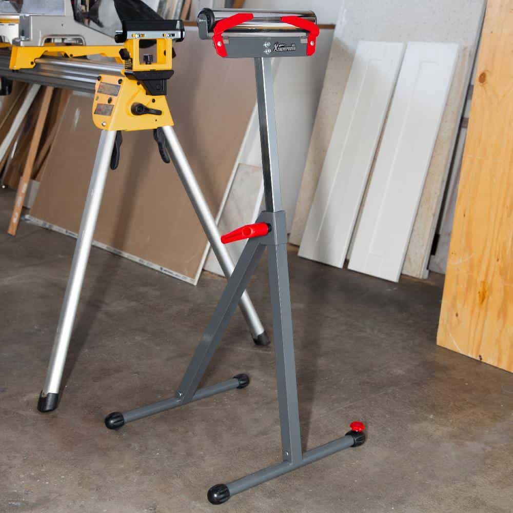 XtremepowerUS 28 in. H x 17.5 in. W Folding Roller Stand Saw Horse Height Adjustable 250 lbs. Load Capacity -Grey