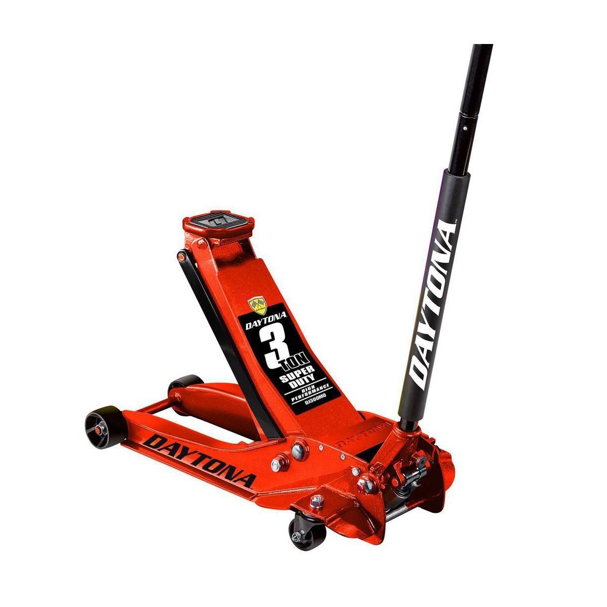 DAYTONA 3 Ton Low-Profile Superduty Floor Jack with RAPID PUMP, Sunburst Metallic Orange