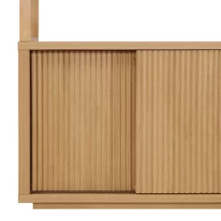 Beautiful Fluted 3-Shelf Bookcase with Storage Cabinet by Drew Barrymore, Adults, Light Honey Wood Finish