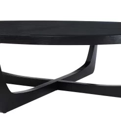 Beautiful by Drew Barrymore Round Rattan and Glass Top Coffee Table, Black
