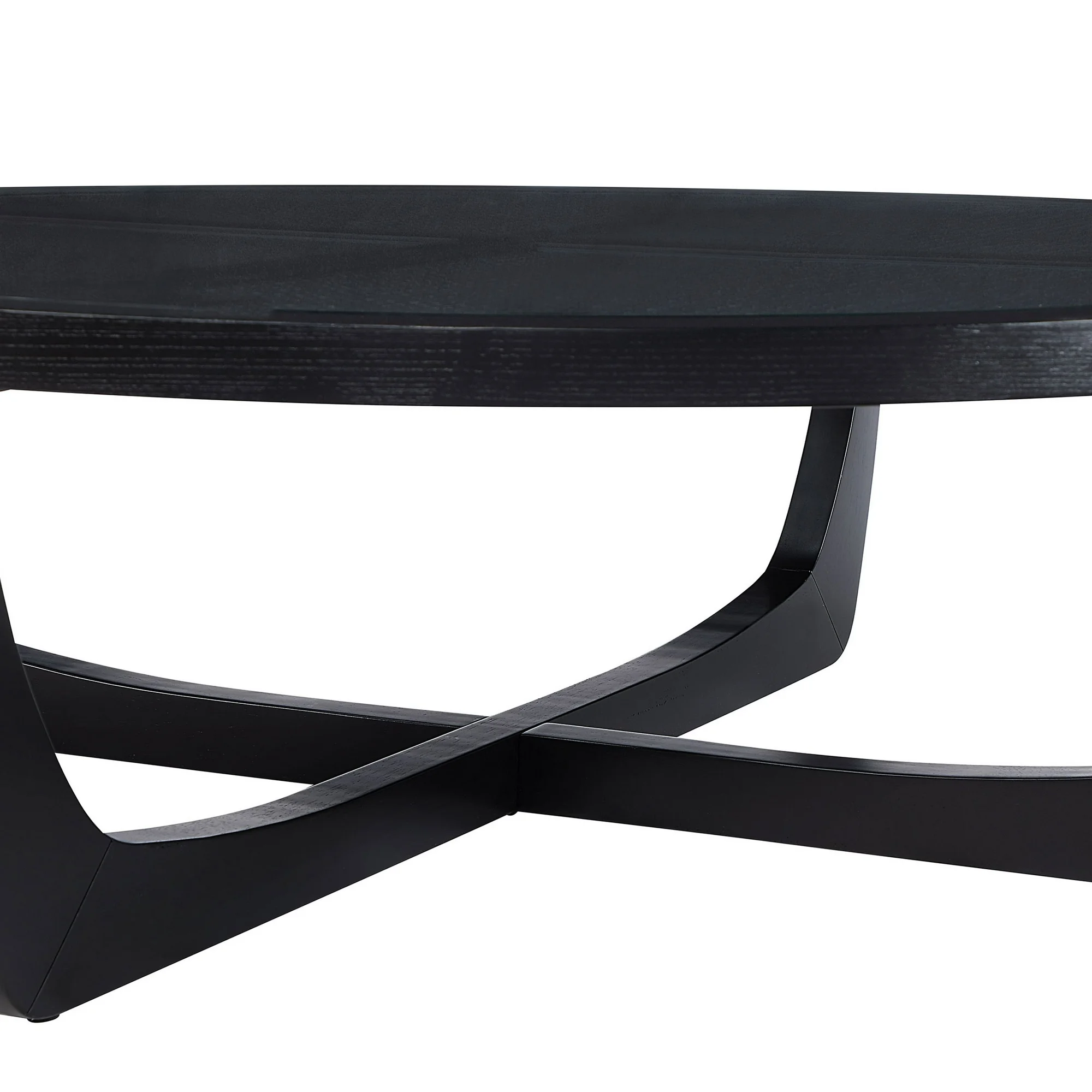 Beautiful by Drew Barrymore Round Rattan and Glass Top Coffee Table, Black
