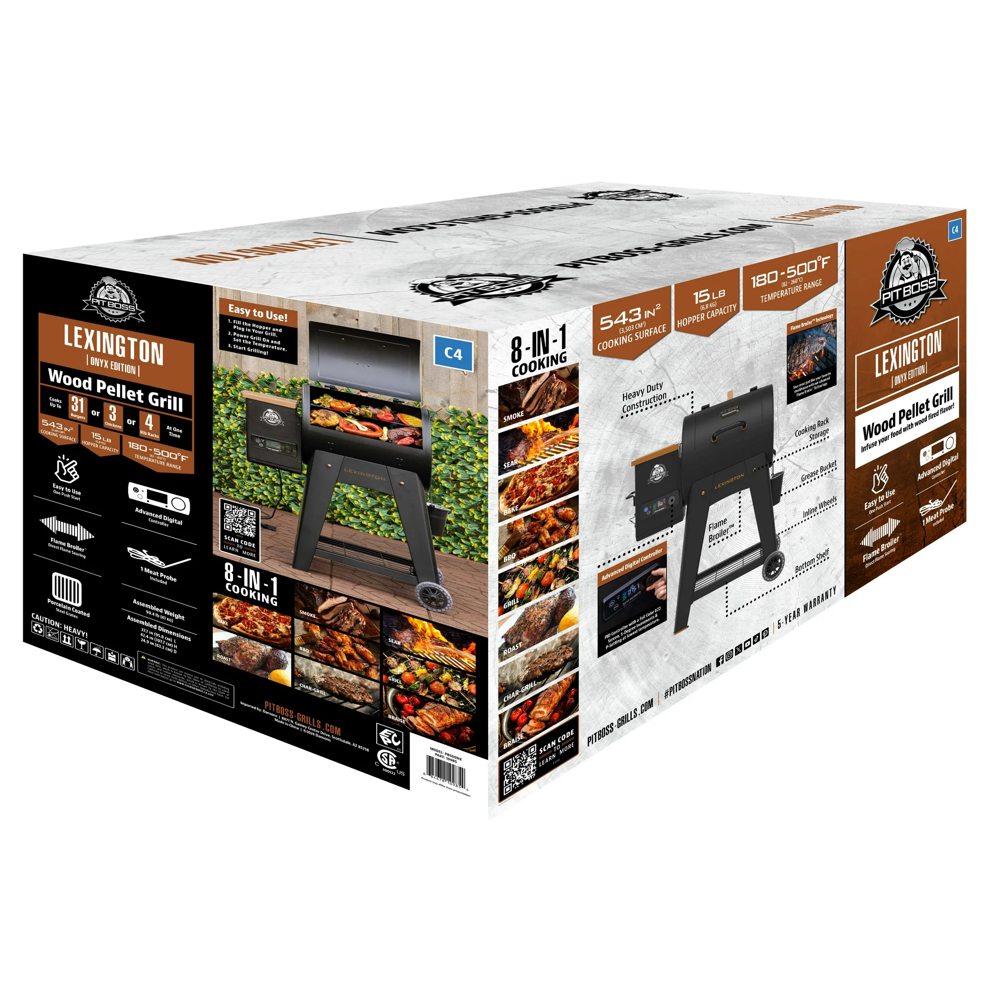 Pit Boss Lexington 500 Sq in Wood Fired Pellet Grill and Smoker – Onyx Series - Image 3