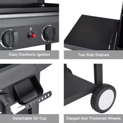 HONGGE 3-Burner Propane Flat Top Gas Grill Griddle, for BBQ, Camping