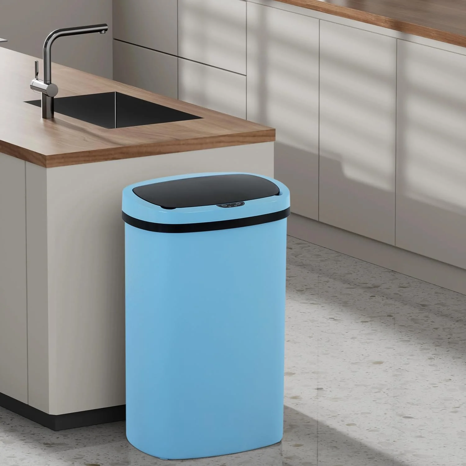 BestOffice 13 Gallon Plastic Touchless Trash Can with Motion Sensor for Indoor Use, 2 Pack(Blue)