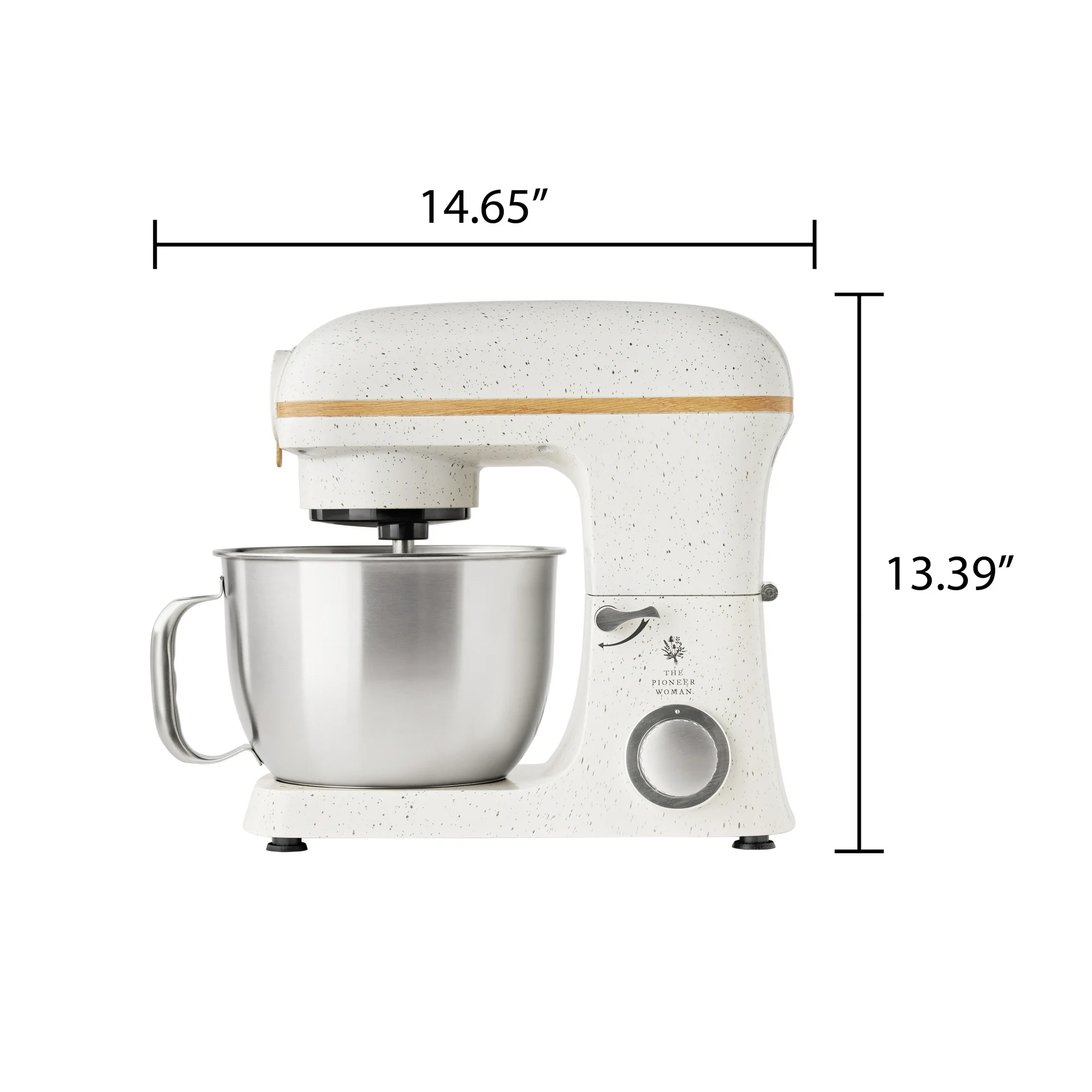 The Pioneer Woman 5 Quart 600W 6-Speed Professional Stand Mixer with Beater, Dough Hook and Whisk-Linen Speckle
