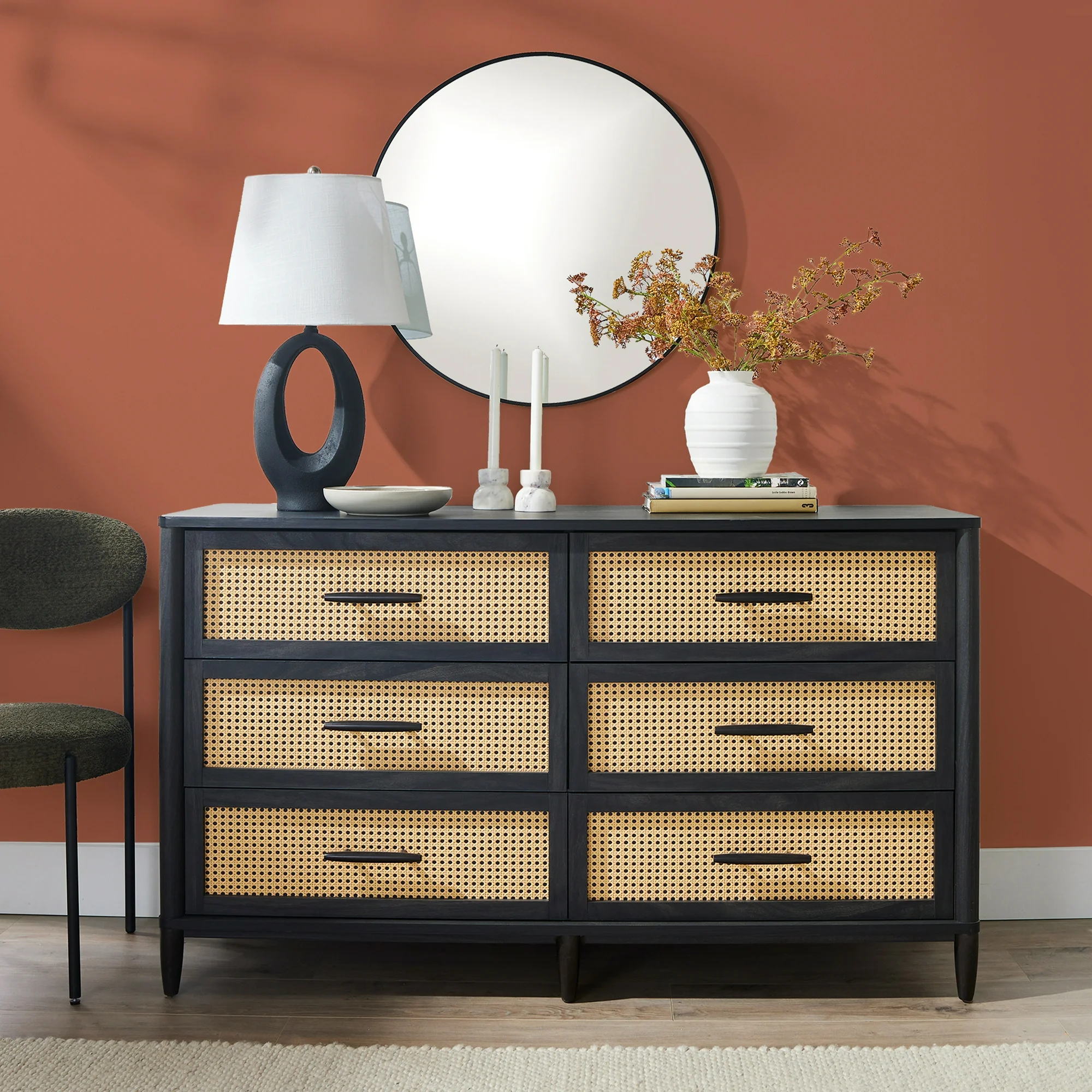 Better Homes & Gardens Springwood Caning 6-Drawer Dresser, Charcoal Finish