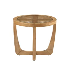 Beautiful Rattan & Glass Side Table with Solid Wood Frame by Drew Barrymore, Warm Honey Finish
