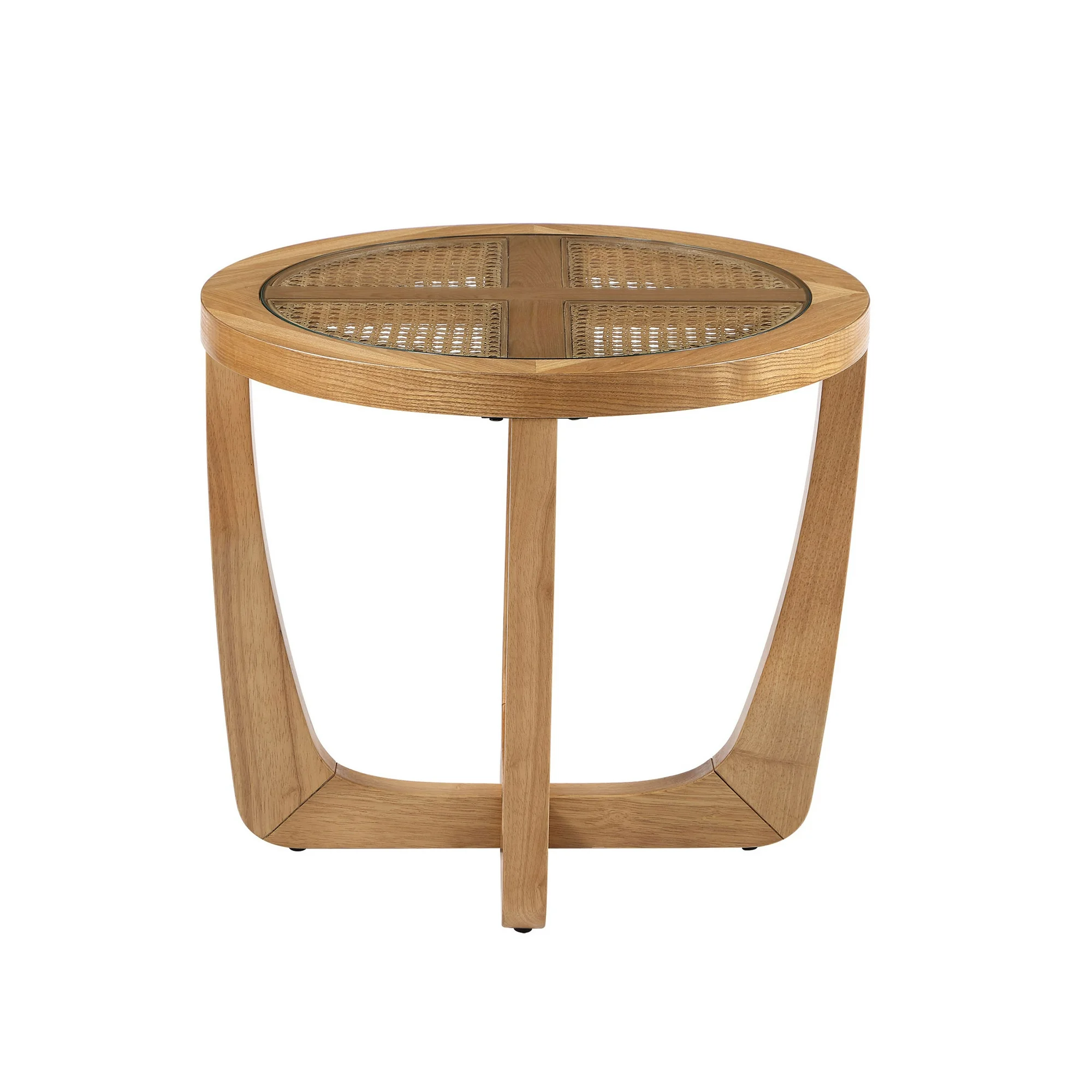 Beautiful Rattan & Glass Side Table with Solid Wood Frame by Drew Barrymore, Warm Honey Finish