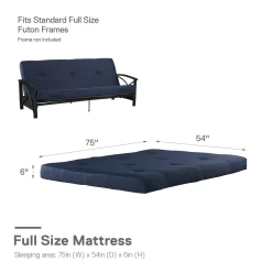 Mainstays 6 Inch Futon Mattress with Tufted Cover and Recycled Polyester Fill, Full, Blue