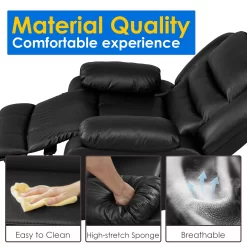 TrumanPick Manual Recliner Rocker Chair, Leather Rocker Recliner Living Room Theater Reclining Chairs for Adults Small Spaces, Black