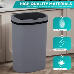 BestOffice 13 Gallon Plastic Touchless Trash Can with Motion Sensor for Indoor Use, 2 Pack(Gray)