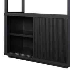 Beautiful Fluted 3-Shelf Bookcase with Storage Cabinet by Drew Barrymore, Rich Black Finish