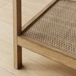 Nathan James Hayes Solid Wood Nightstand, Bedside, End/Side Table in Light Brown Wood Finish & Glass Top with Open Storage Shelf