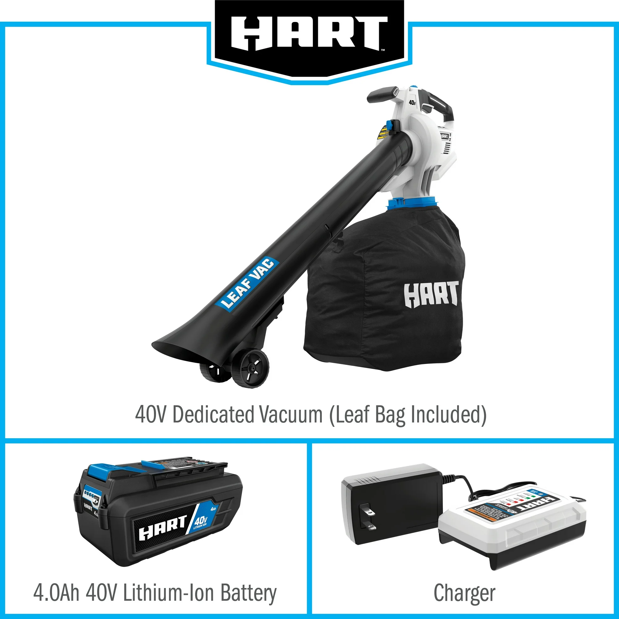 HART 40V Cordless Leaf Vacuum Kit, (1) 4.0Ah Lithium-Ion Battery