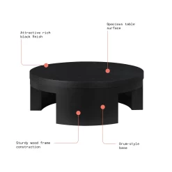 Beautiful Mod Round Coffee Table by Drew Barrymore, Black Wood Finish