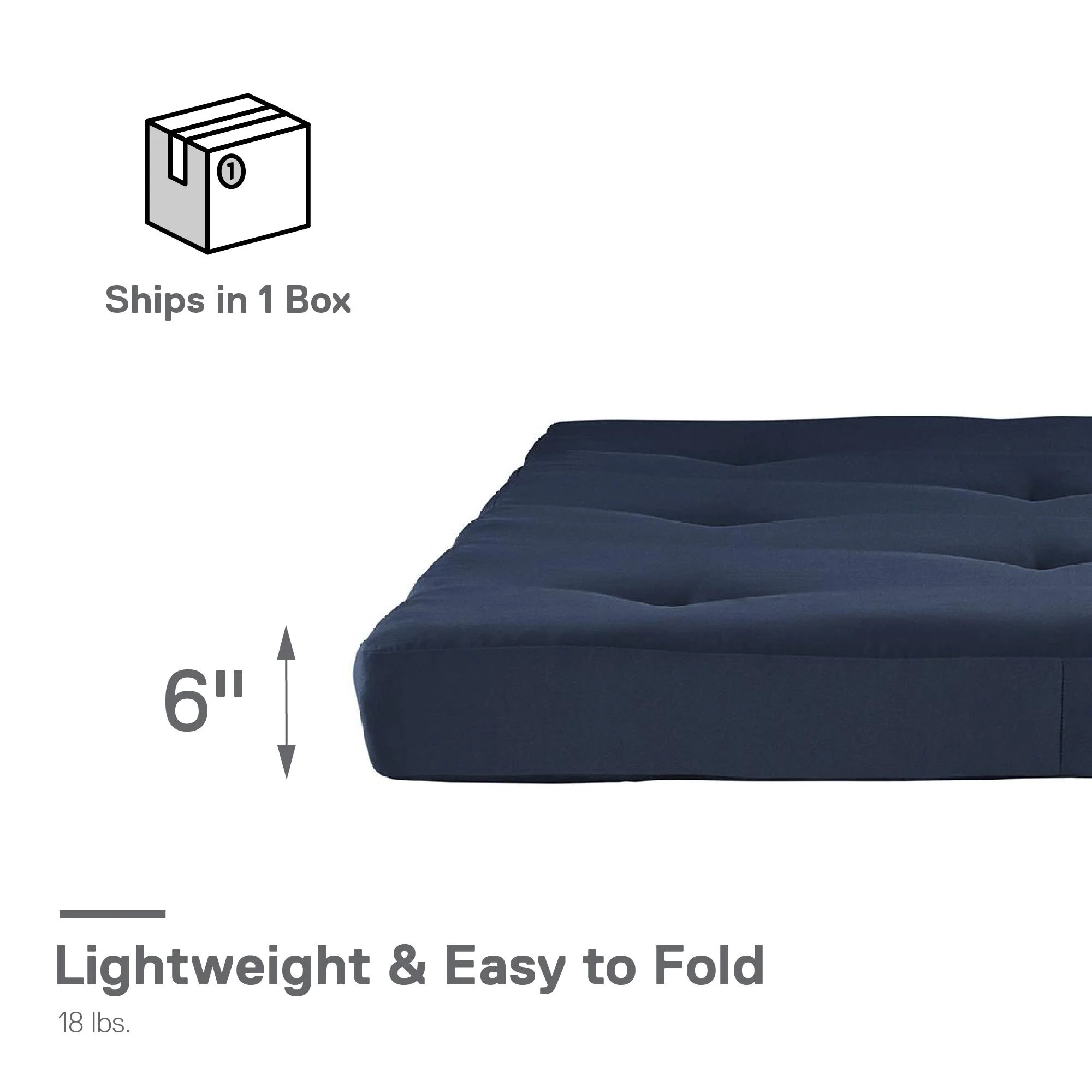 Mainstays 6 Inch Futon Mattress with Tufted Cover and Recycled Polyester Fill, Full, Blue