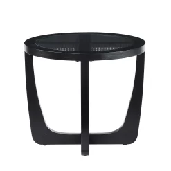 Beautiful Glass Rattan End Table, Black