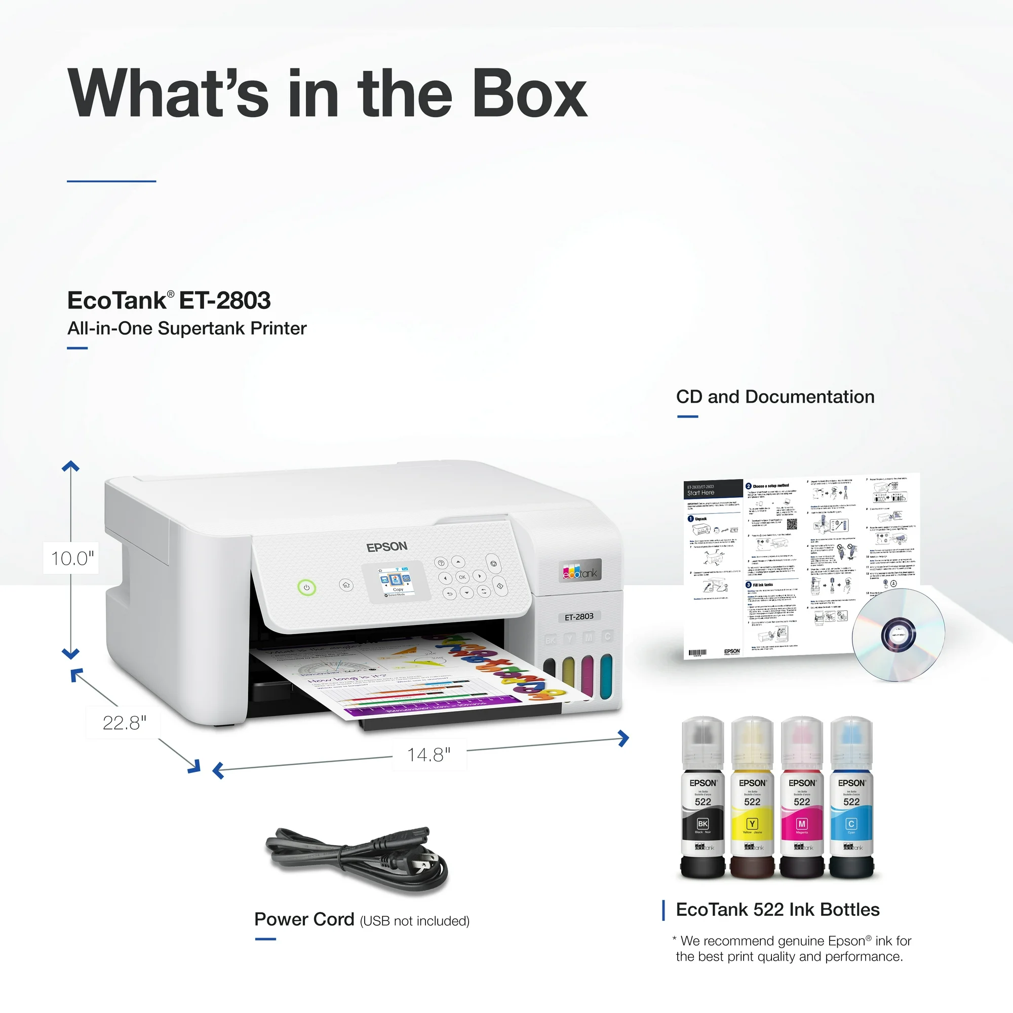 Epson EcoTank ET-2803 Wireless All-in-One Cartridge - Free Printer