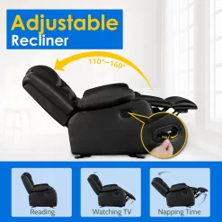 TrumanPick Manual Recliner Rocker Chair, Leather Rocker Recliner Living Room Theater Reclining Chairs for Adults Small Spaces, Black