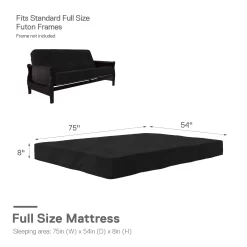 DHP Caden 8 Inch Futon Mattress with Tufted Cover and Recycled Polyester Fill, Full Size, Black
