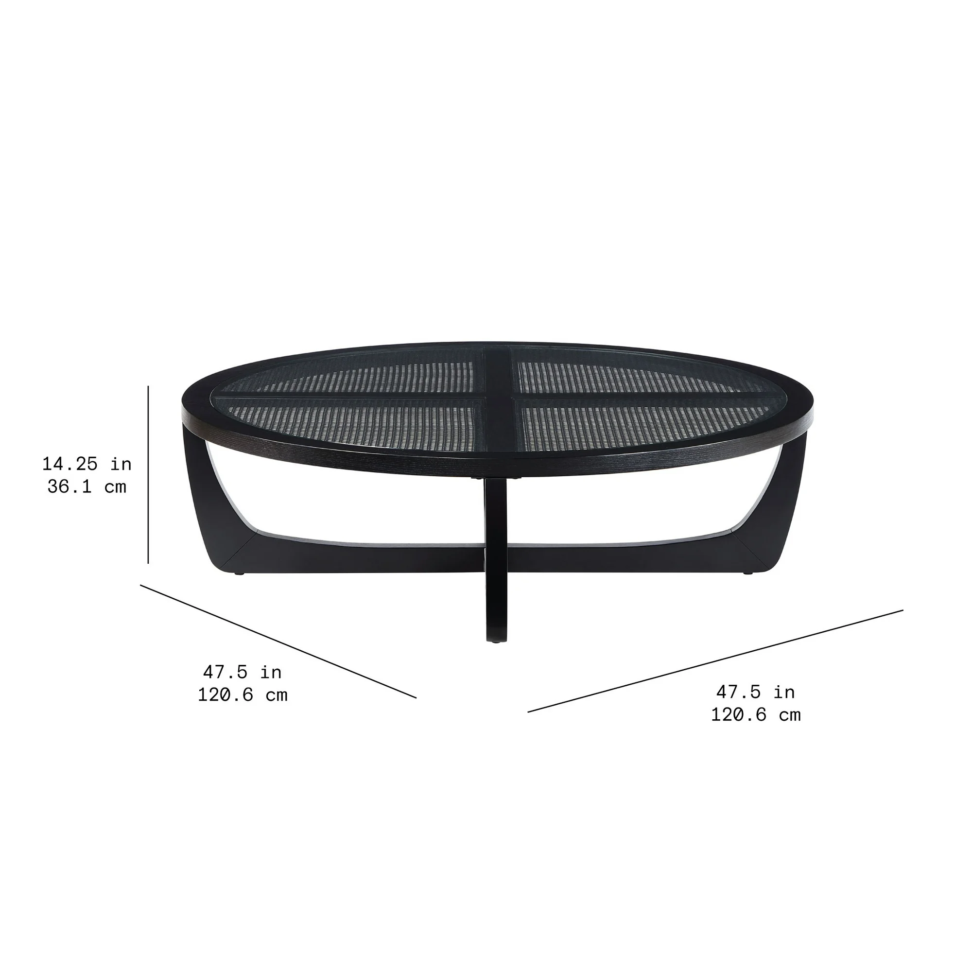 Beautiful by Drew Barrymore Round Rattan and Glass Top Coffee Table, Black