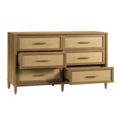 Better Homes & Gardens Springwood Caning 6-Drawer Dresser, Light Honey Finish