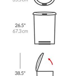 simplehuman 50 Liter, 13 Gallon Semi-Round Kitchen Step Trash Can with Secure Slide Lock, Black Plastic