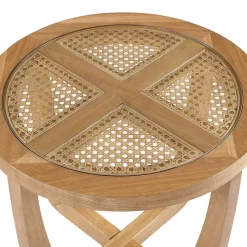 Beautiful Rattan & Glass Side Table with Solid Wood Frame by Drew Barrymore, Warm Honey Finish