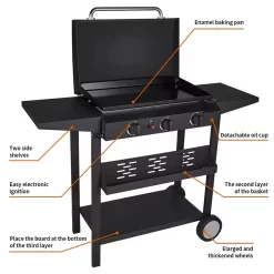 HONGGE 3-Burner Propane Flat Top Gas Grill Griddle, for BBQ, Camping
