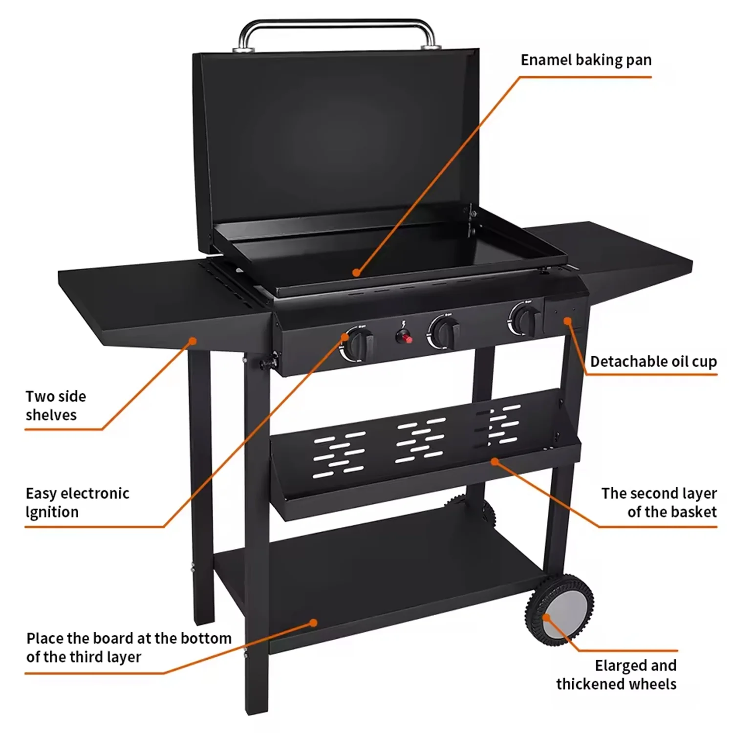 HONGGE 3-Burner Propane Flat Top Gas Grill Griddle, for BBQ, Camping