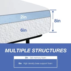 FDW 8 Inch Queen Gel Memory Foam Mattress Fiberglass Free//Bed-in-a-Box/Comfy Support