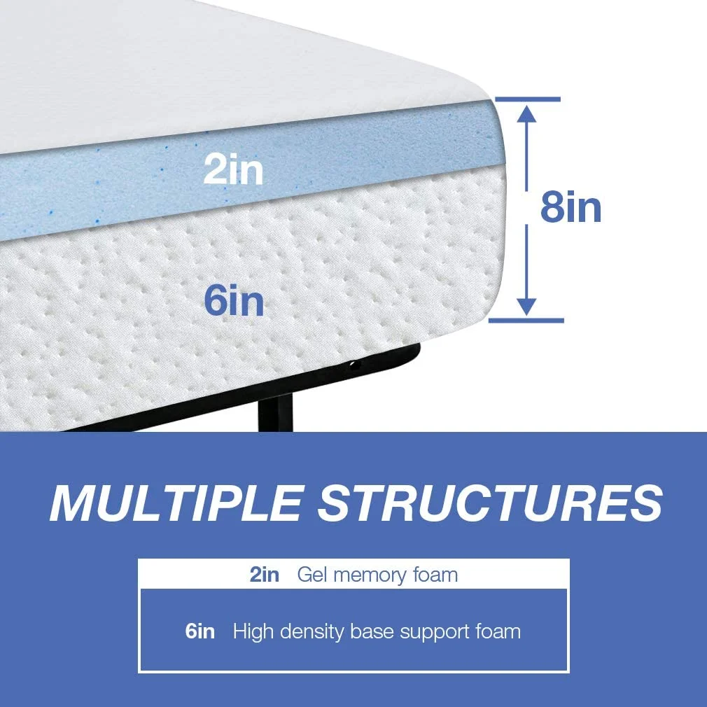 FDW 8 Inch Queen Gel Memory Foam Mattress Fiberglass Free//Bed-in-a-Box/Comfy Support