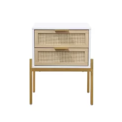 Nathan James Andrew Side Table with 2 Drawers, White/Gold