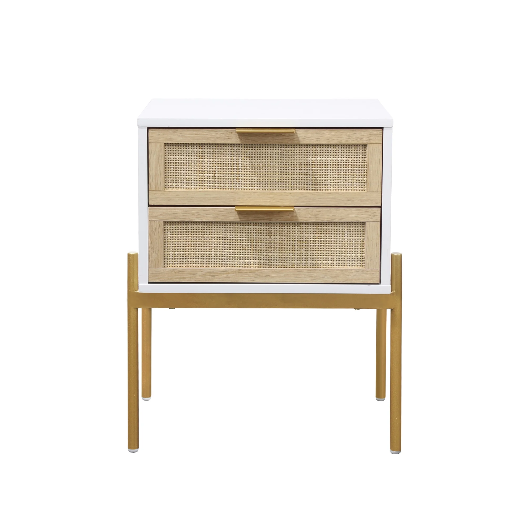 Nathan James Andrew Side Table with 2 Drawers, White/Gold