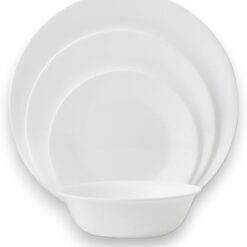 Corelle Vitrelle 18-Piece Service for 6 Dinnerware Set, Triple Layer Glass and Chip Resistant, Lightweight Round Plates and Bowls Set, Winter Frost White