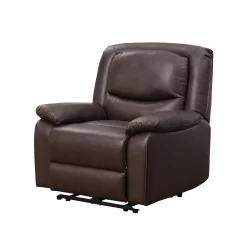 Serta Push-Button Power Recliner with Deep Body Cushions, Brown Faux Leather Upholstery