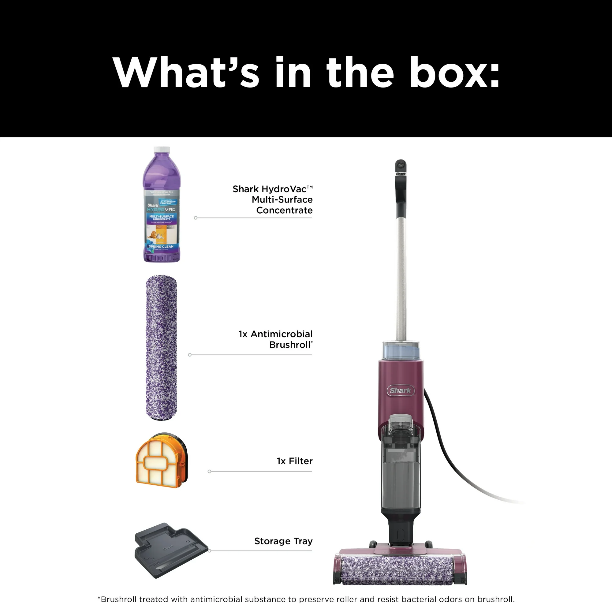 Shark HydroVac 3in1 Vacuum, Mop & Self-Cleaning Corded System, with Antimicrobial Brushroll* & Multi-Surface Cleaning Solution, WD100