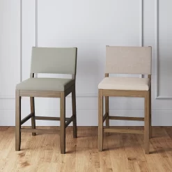 Nathan James Linus Modern Upholstered Counter Height Bar Stool, Light Grey/Brown