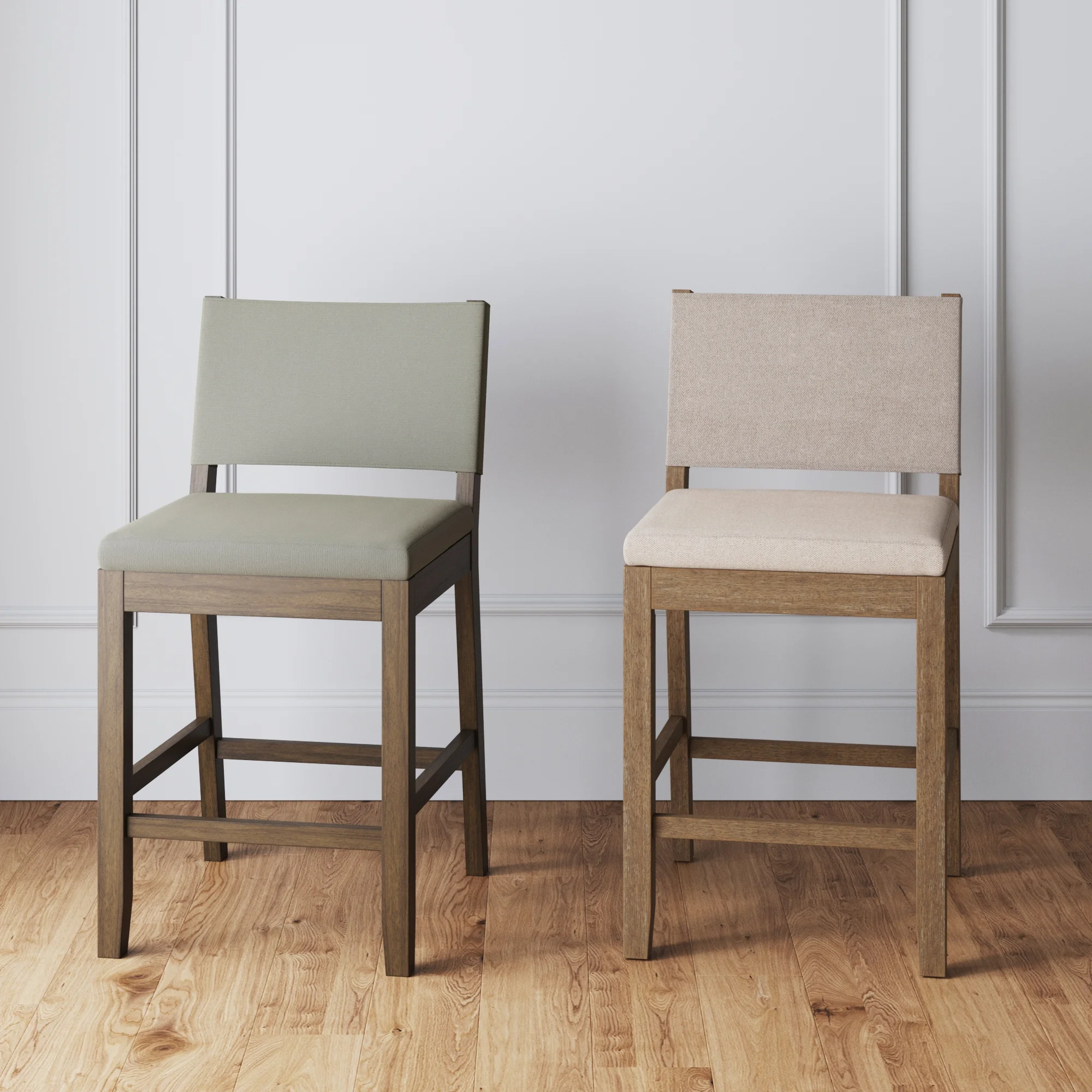 Nathan James Linus Modern Upholstered Counter Height Bar Stool, Light Grey/Brown