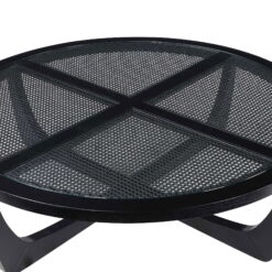 Beautiful by Drew Barrymore Round Rattan and Glass Top Coffee Table, Black