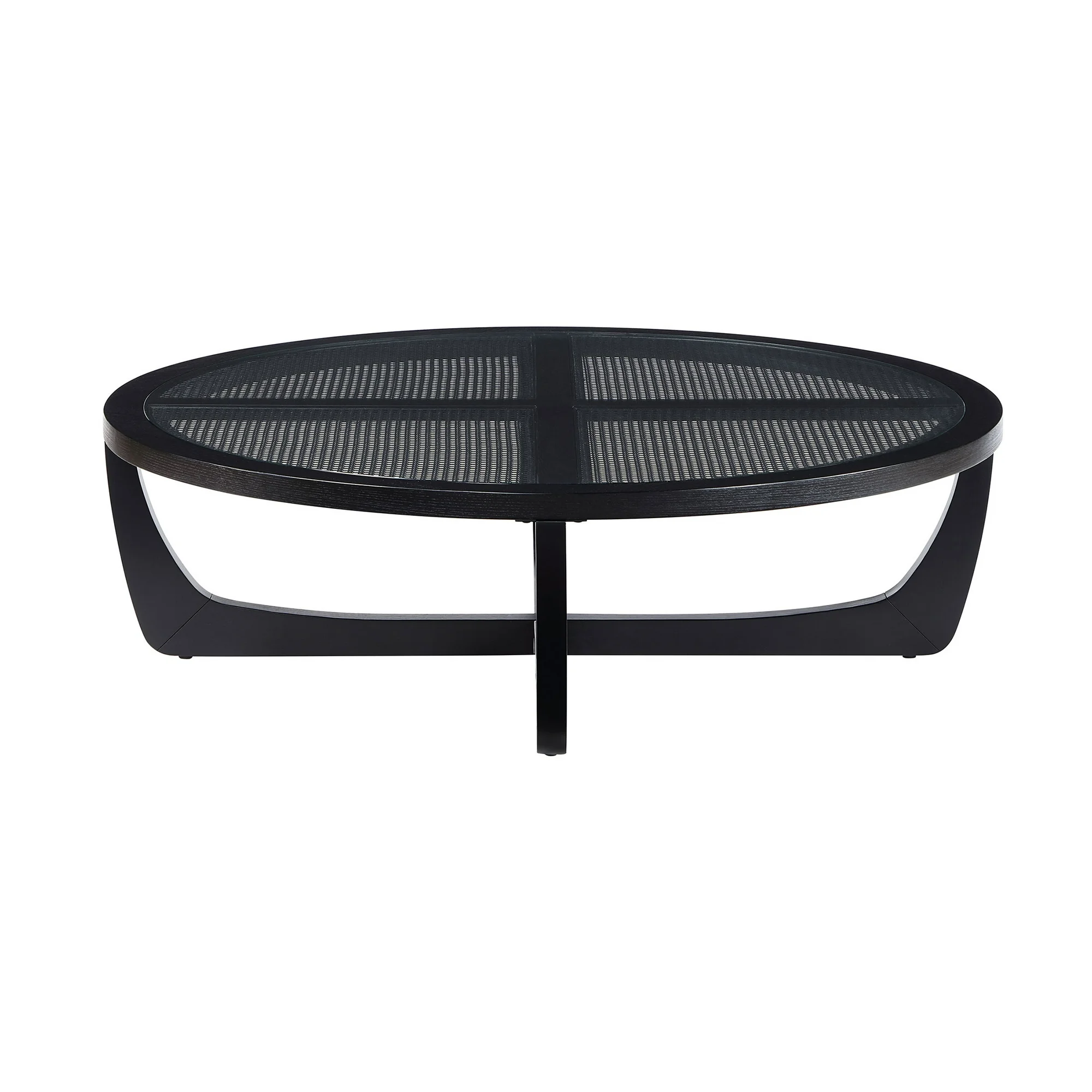 Beautiful by Drew Barrymore Round Rattan and Glass Top Coffee Table, Black